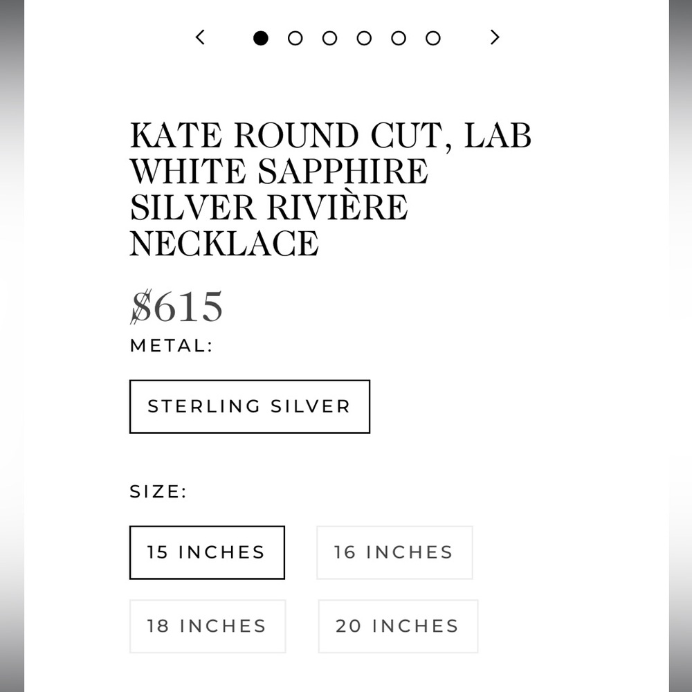 Tennis Necklace 15” DORSEY KATE ROUNDCUT WHITE SAPPHIRE SILVER RIVIÈRE NECKLACE - Picture 5 of 12